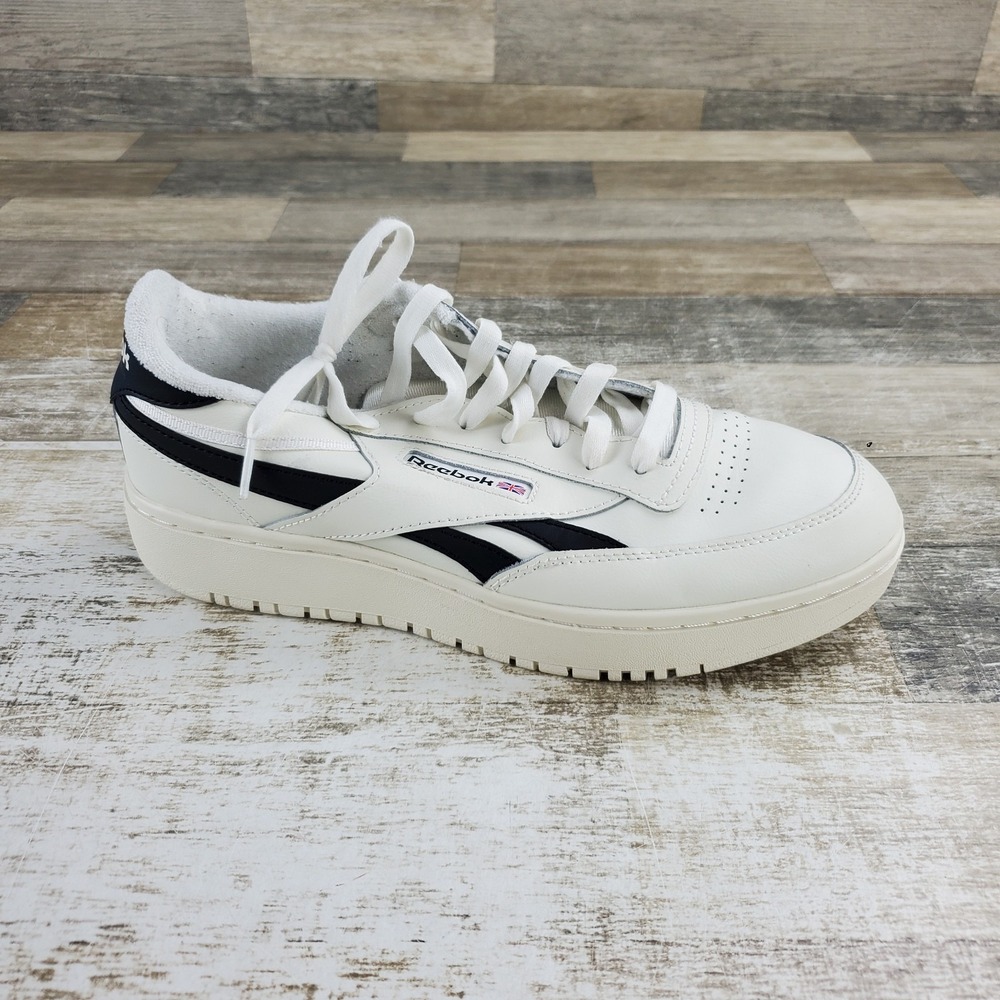 Reebok Club C Double Revenge Womens Shoes Sz 11 White Black Lace-Up Sneakers